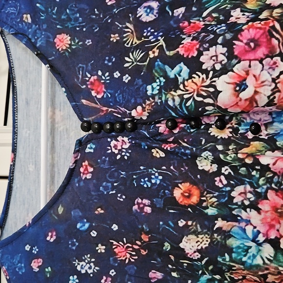Floral Navy Women's Top - Large, Blue, Pink, Orange, Purple, Yellow - Picture 5 of 7